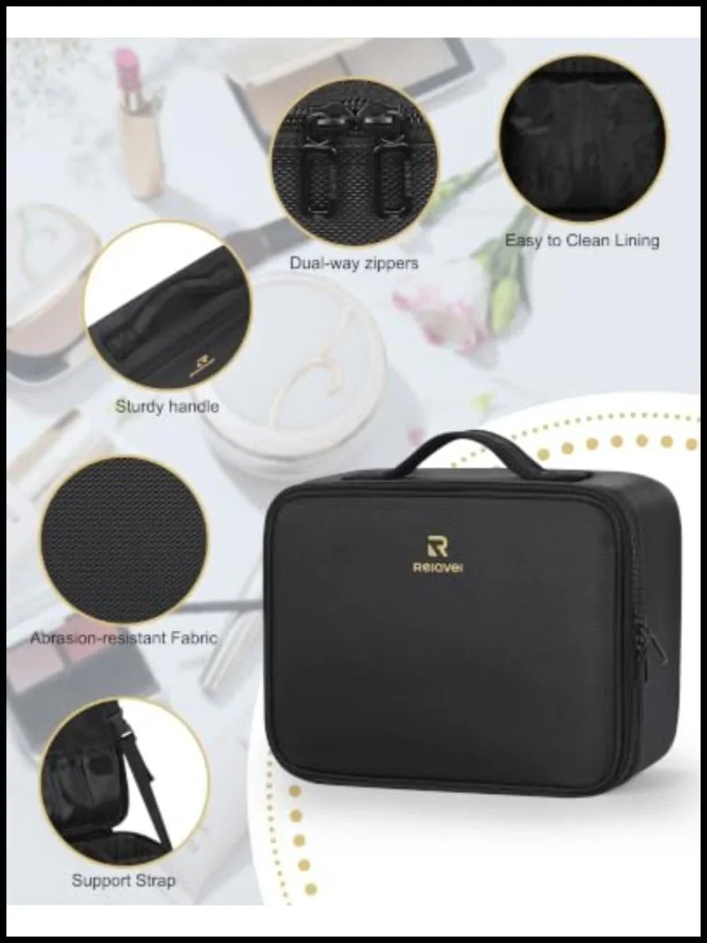 Large Makeup Bag Travel Train Case Toiletry Organizer with Adjustable Dividers